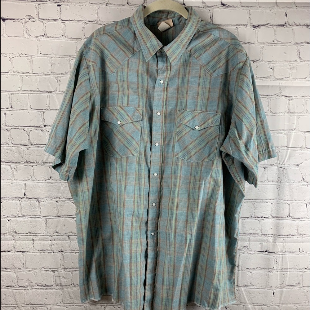 VINTAGE SADDLEBROOK WESTERNWEAR  Shirt Cowboy Style Short Sleeves Blue
